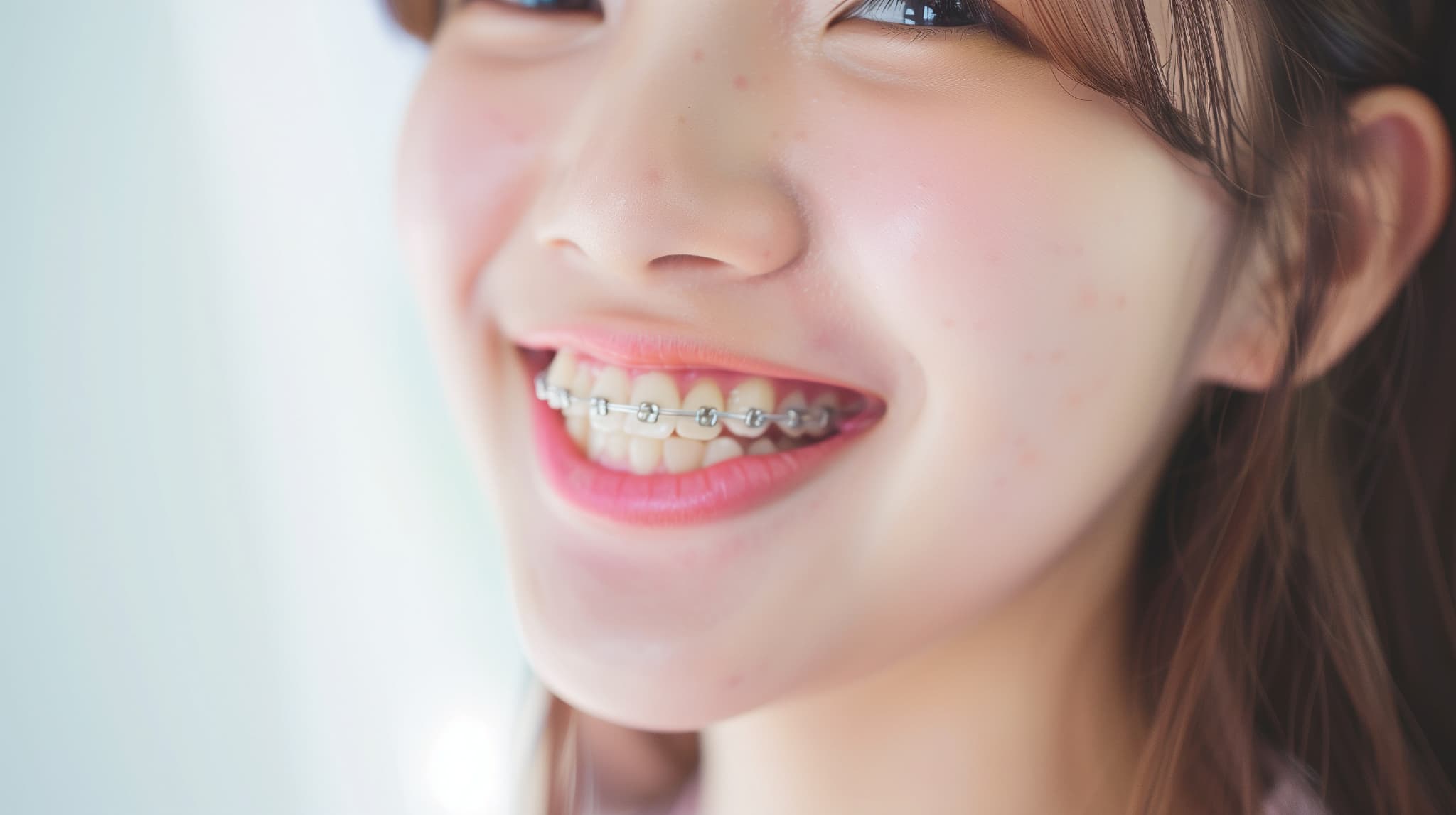 すきっ歯を治すためにワイヤー矯正をしている女性